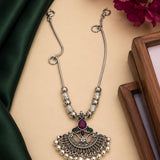 Zarmina Oxidized Necklace - Pink Stone