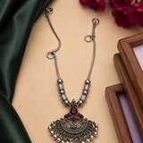 Zarmina Oxidized Necklace - Maroon Stone